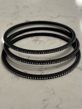 NWOT Brighton Set of 3 Black Crystal-Embellished Bangle Bracelets